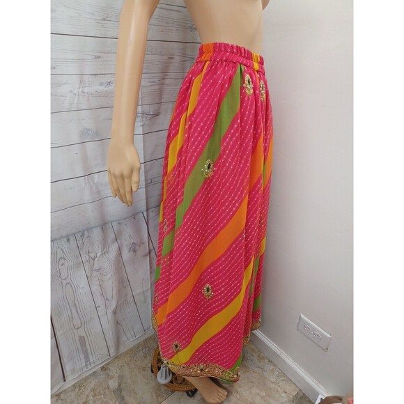Lehenga Indian Pakistani Wedding Maxi Skirt Womens Pink Gold Polkodot XS - Picture 6 of 12